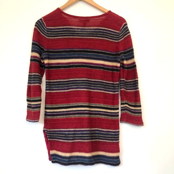 RALPH LAUREN JEANS CO LRL Red Navy Striped Cotton Linen 3/4 Sleeve Fall Sweater - Picture 6 of 7